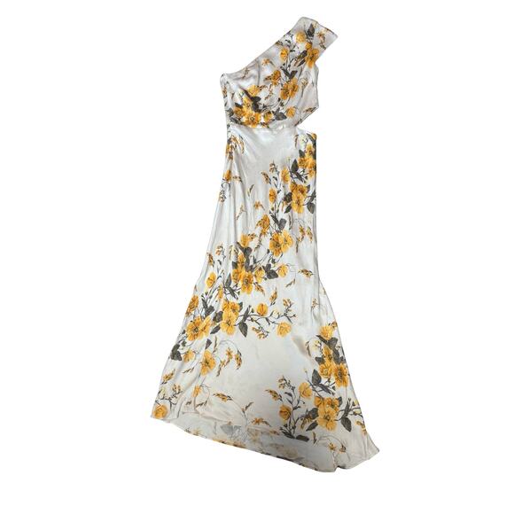 Bec + Bridge Matilde One Shoulder White Yellow Floral Midi Dress Size 6 - Picture 3 of 9